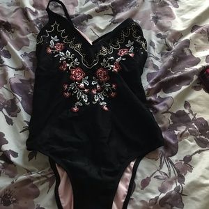 Black and embroidered swimsuit